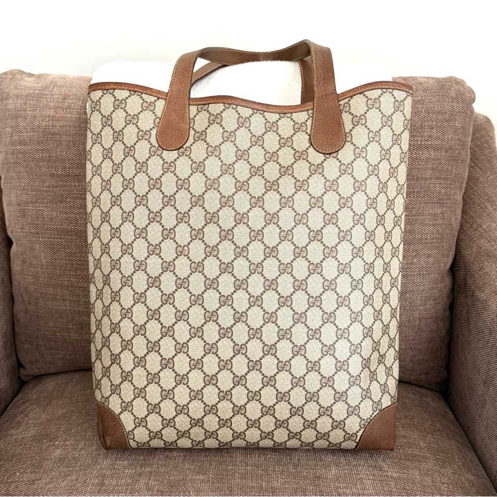 Authentic Gucci brown monogram coated canvas large tote bag leather trims - Picture 10 of 16